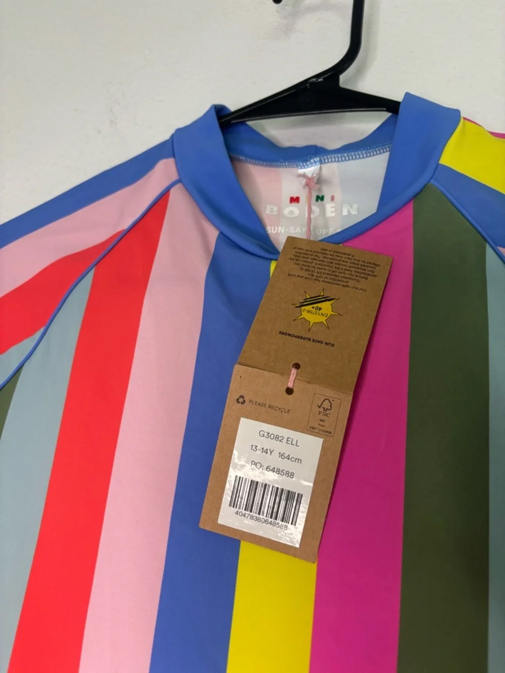 MINI BODEN NWT COLORFUL STRIPED LONG SLEEVE KIDS SWIM TOP SZ 13-14